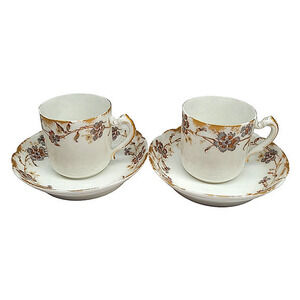 Antique Haviland and Co for‎ Meyberg Brothers Floral Gilded Rim 2 Demitasse Cups